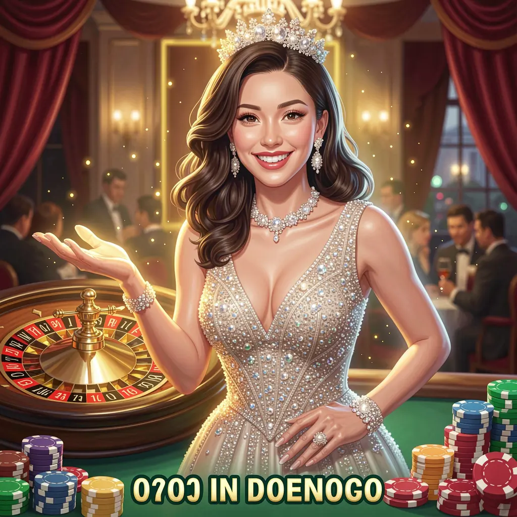 Confident Indonesian casino hostess reaching out toward the viewer with dynamic roulette visuals behind her symbolizing secure and exciting WP88 login